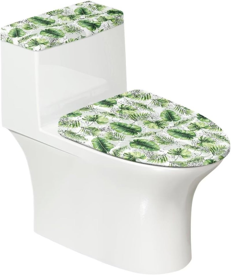 Darisoco Green Leaves Toilet Lid Covers with Tank Covers Toilet Seat Cover Dustproof Stays in Place Home Decor Fits Most Toilet Lids - Image 1